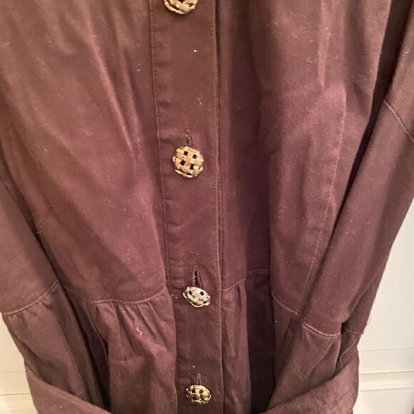 Elizabeth McKay brown dress with gold buttons and waist tie - Picture 3 of 4